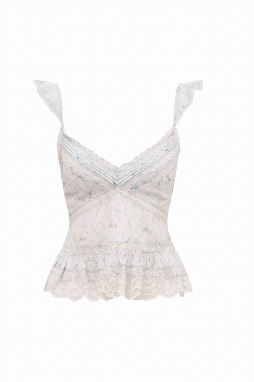 NEW LOVESHACKFANCY lainie floral cotton top in snowdrop blue - Picture 6 of 6